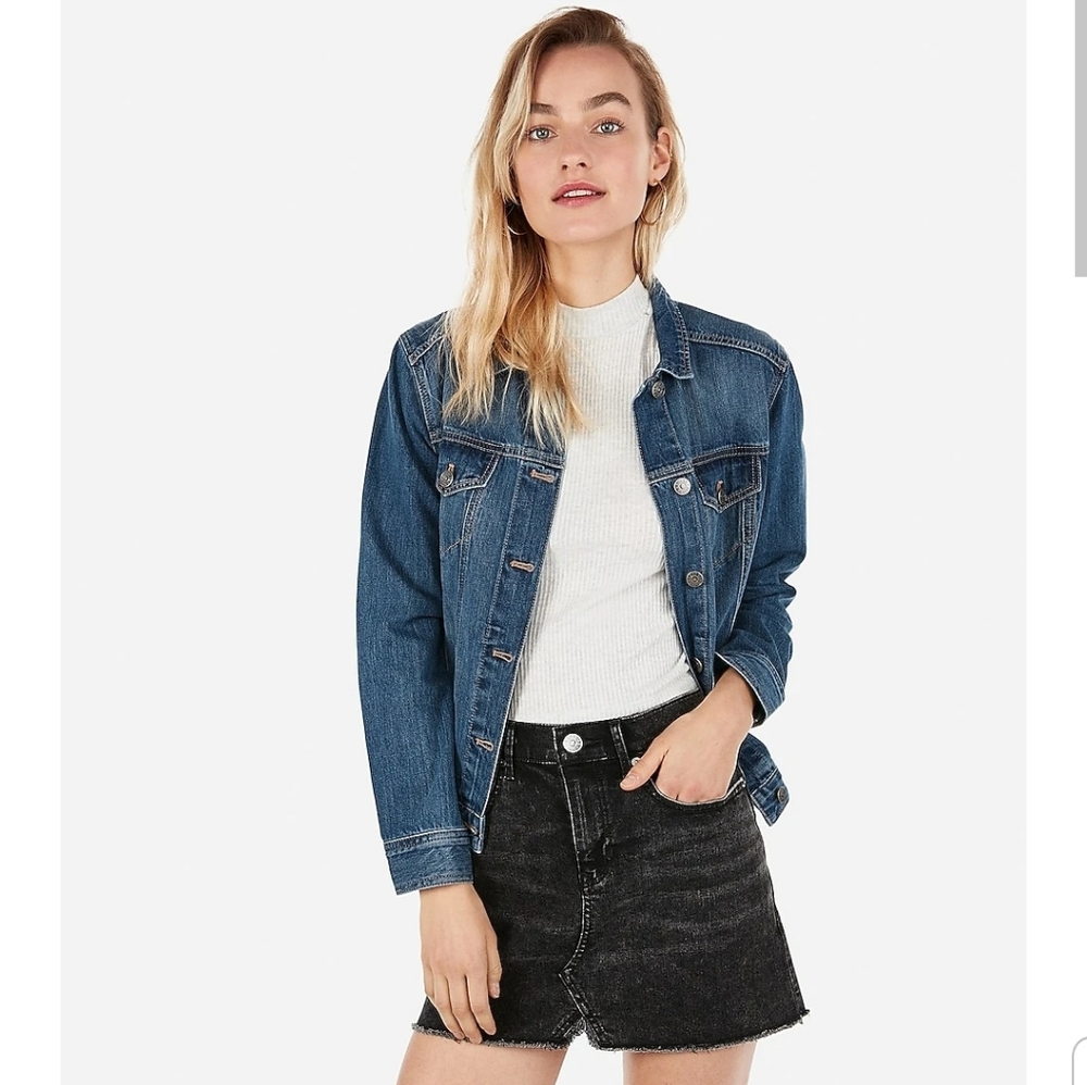 Midrise Straight Mini Black Dark Wash Jean Skirt - Picture 1 of 11